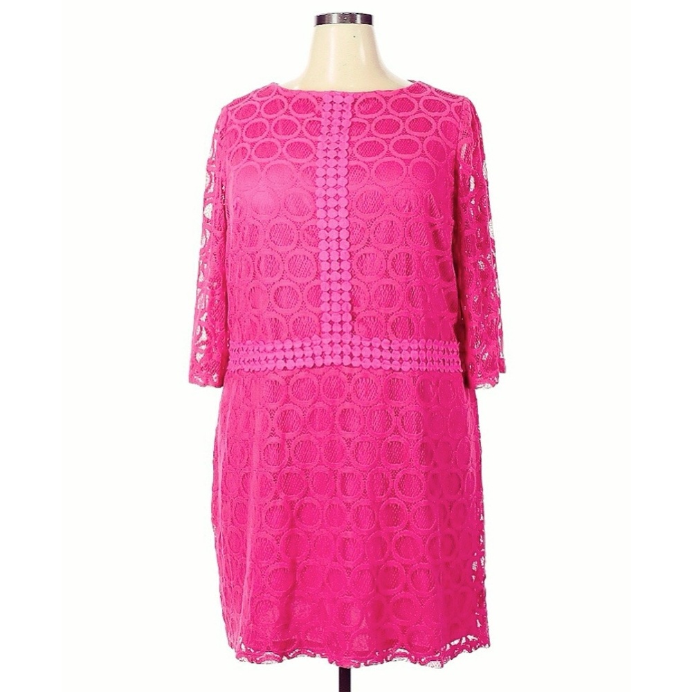 London Times Hot Pink Lace Shift Dress